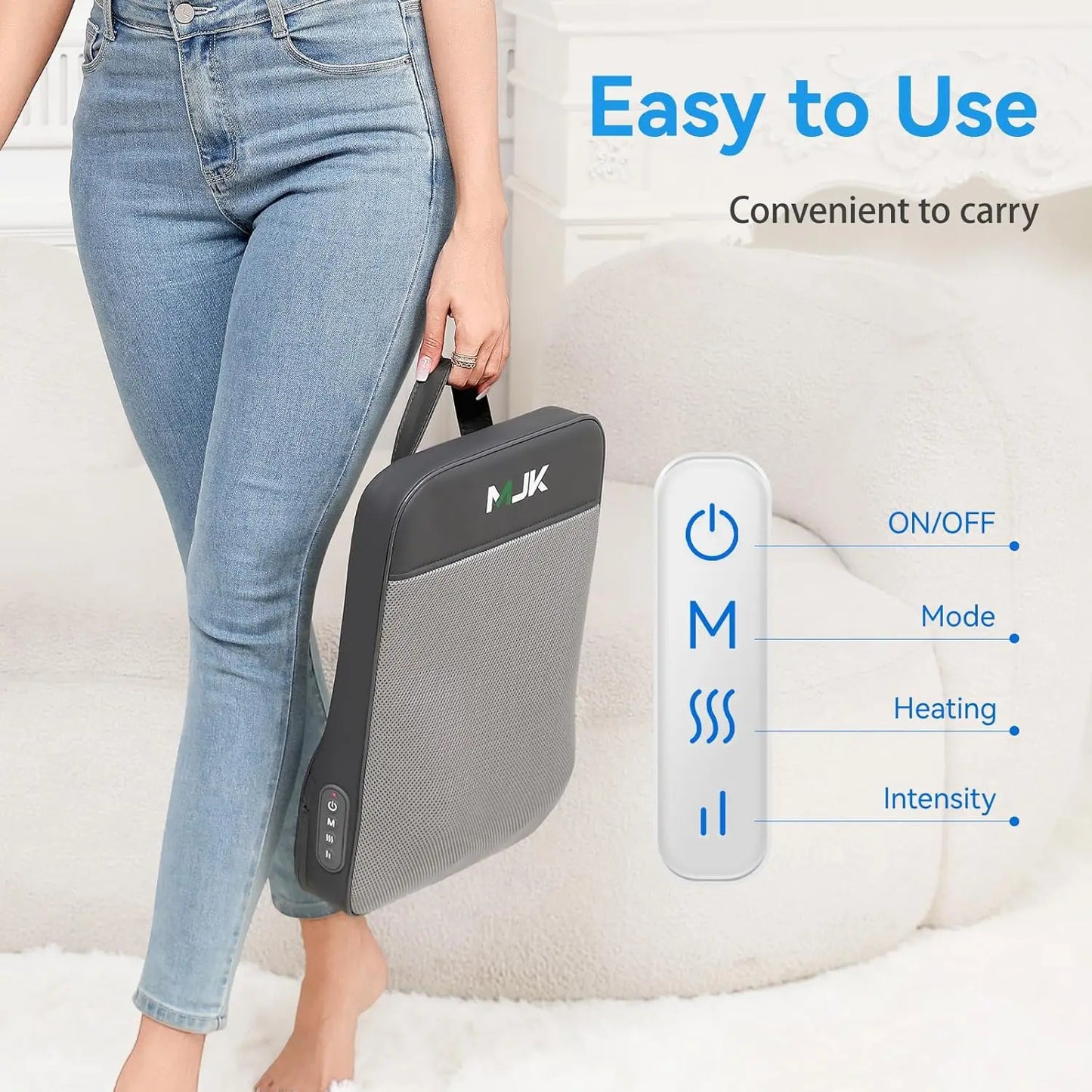 Shiatsu Back Massager for Pain Relief Deep Tissue, 3D Kneading Portable Massage for Full Back, Shoulders, Gift for Women Men