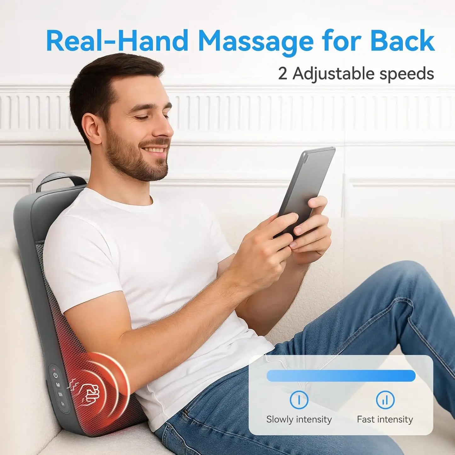 Shiatsu Back Massager for Pain Relief Deep Tissue, 3D Kneading Portable Massage for Full Back, Shoulders, Gift for Women Men