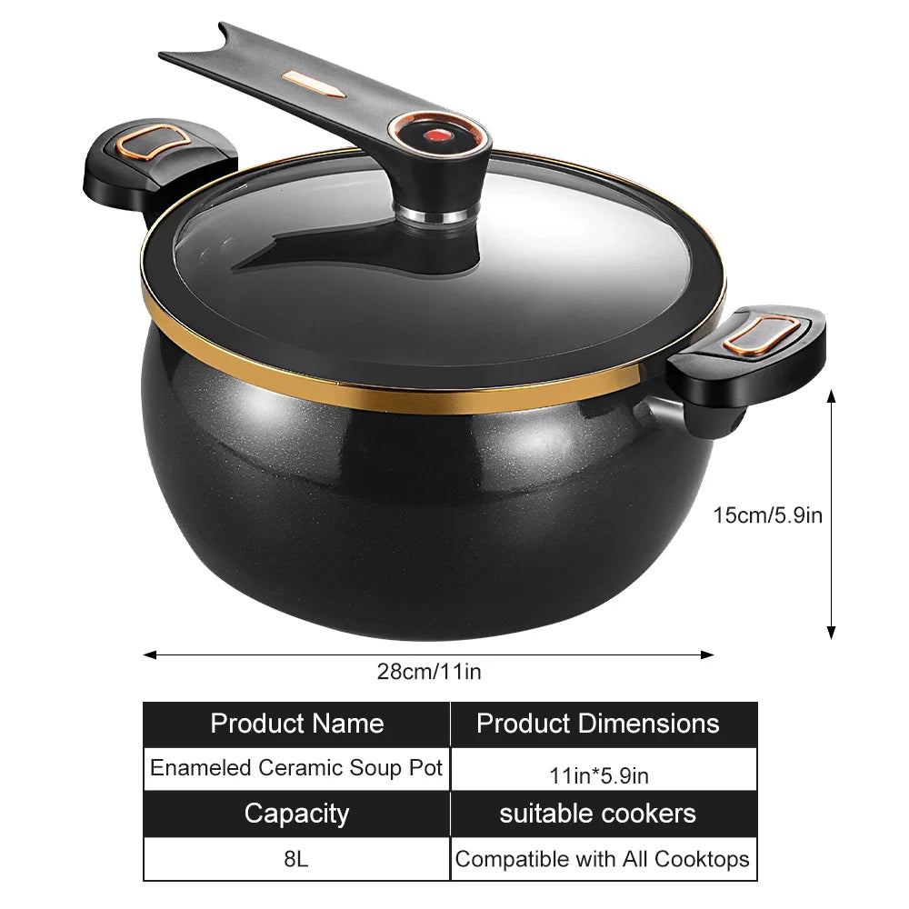 8L Micro Pressure Cooker Soup Pot with Transparent Lid Multi-Function Micropressure Cooking Pot for Steaming,Simmering, Stewing