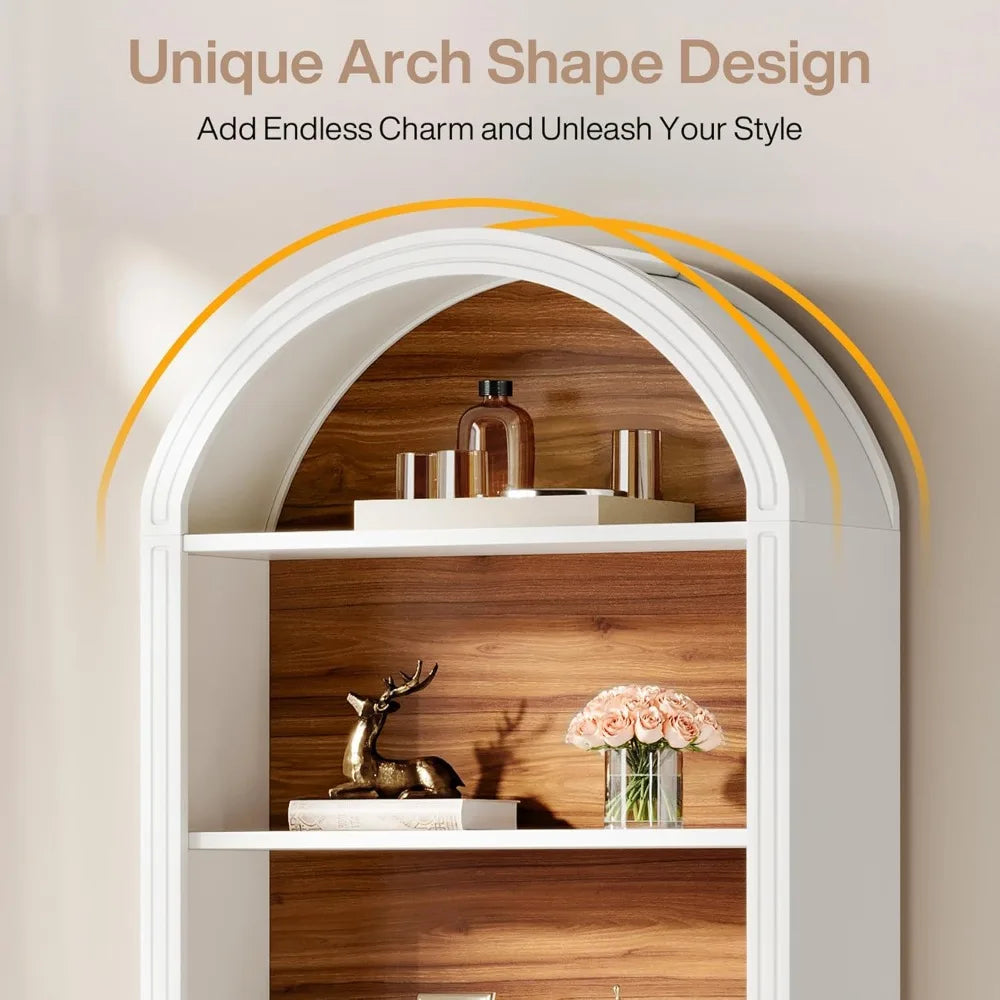 Tribesigns 6-Tier White Arched Bookshelf, 77.16 Tall Arched Bookcase with Storage Shelves, Floor Standing Open Display Shelving