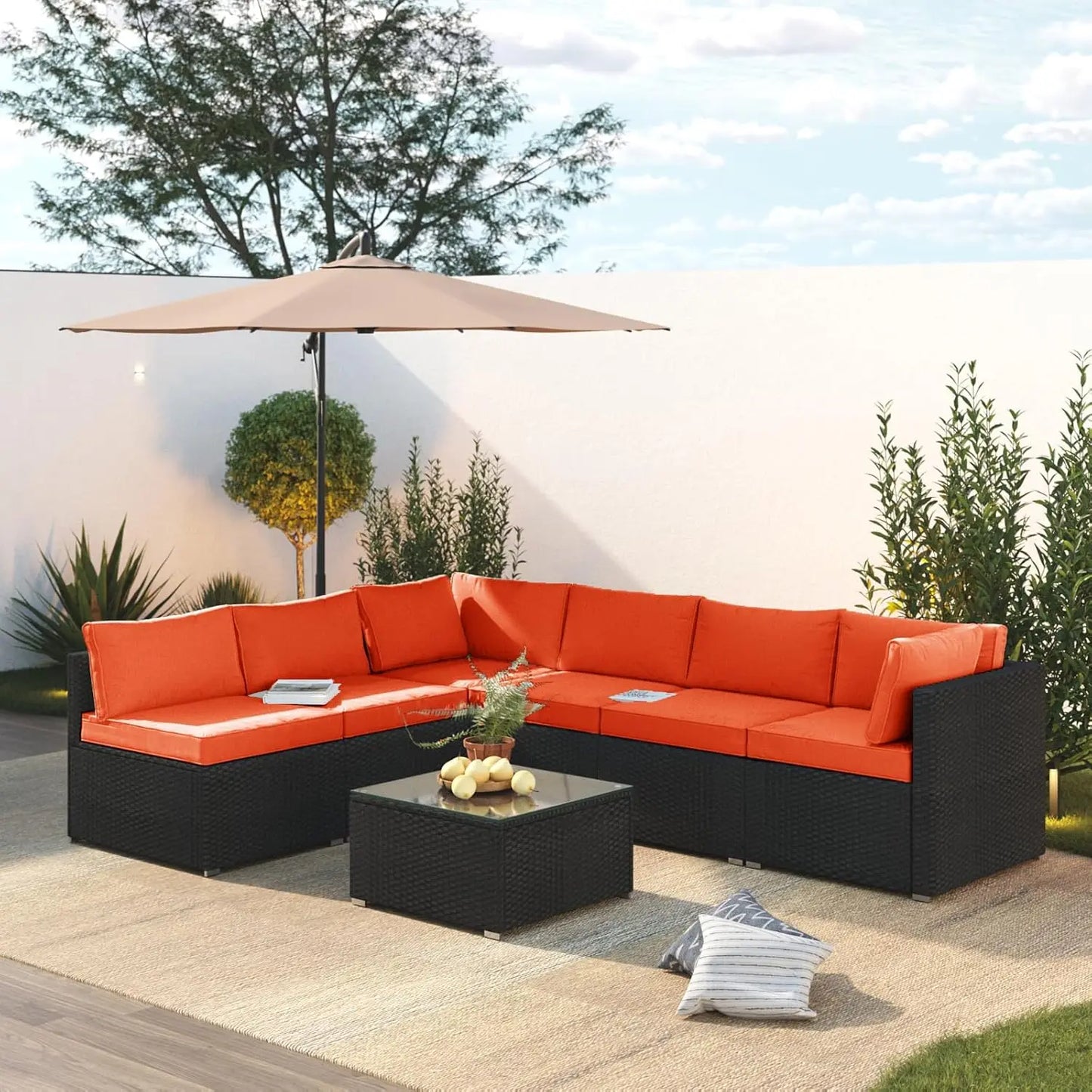 7 Piece Patio Furniture Set, Outdoor Couch Set—All-Weather Outdoor Furniture Sectional w Water Resistant Thick Cushions, Patio