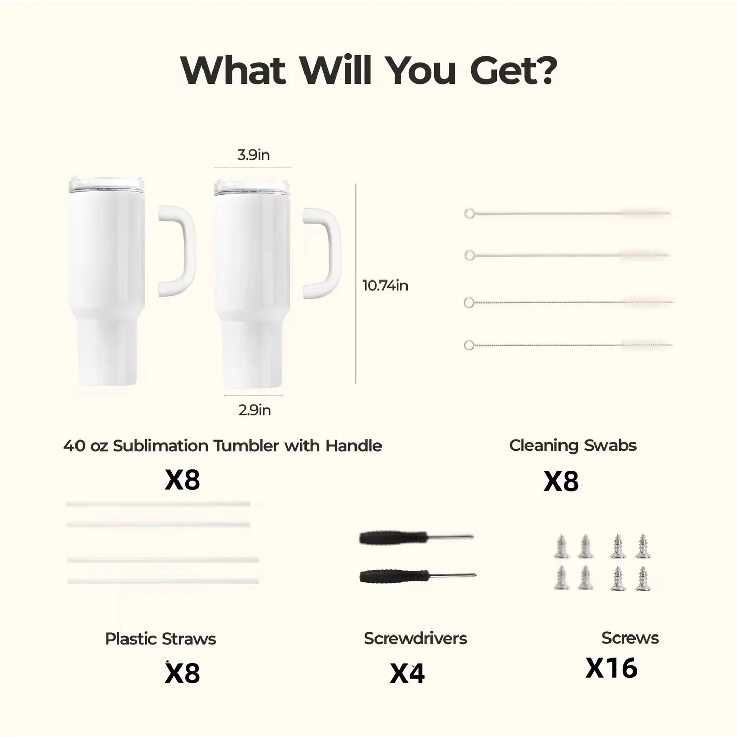 HTVRONT 8 Pack Sublimation Tumblers 40oz with Handle and Straw Lid Blanks Stainless Steel Insulated Large Tumbler Bulk Coffee