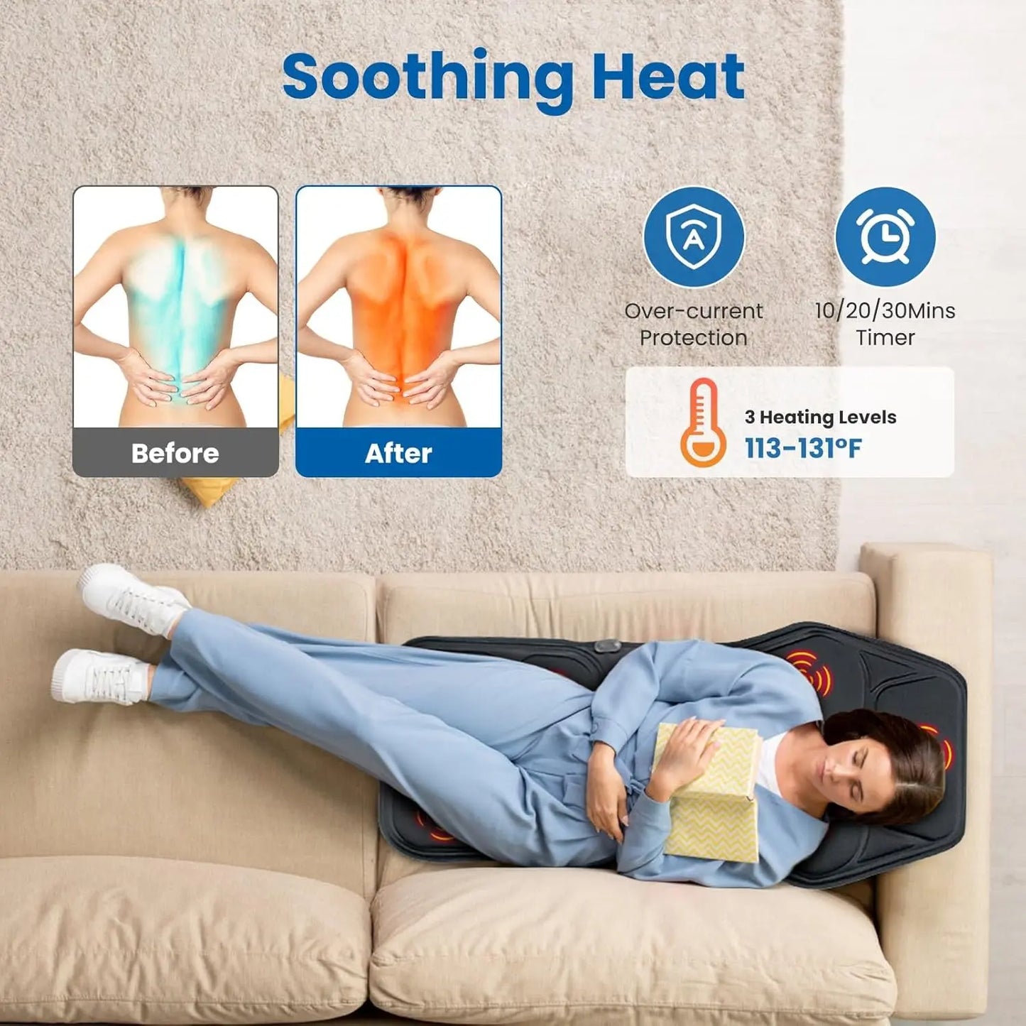 Massage Seat Cushion With Heating, 7 Massage Modes Back Massage Chair Cushion for Pain Relief, Home Office Use, Christmas Gifts