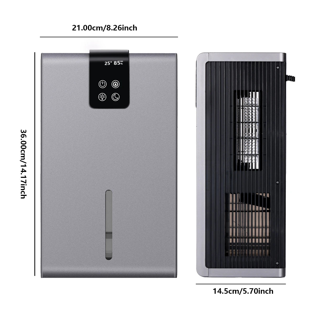 Home dehumidifier, suitable for a 950 sq ft bathroom, silent operation, humidity monitoring, automatic shut-off, and RV-specific.