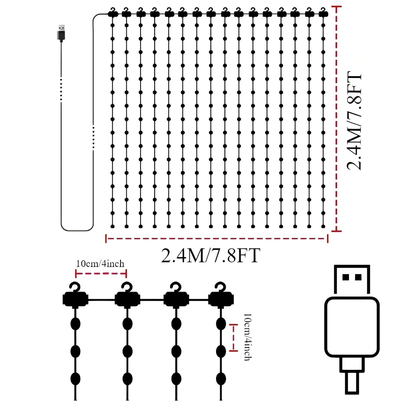 LED Decoration RGB curtain Smart Lights App Controlled String Fairy Lights DIY Pattern and Text Programmable Music Sync Reote