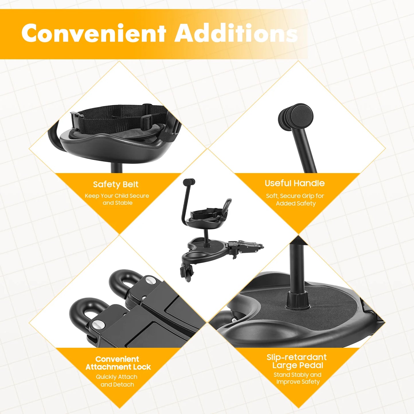 Universal Stroller Seat| Extra Stroller Board w/ Seat| Pushchair Kids Ride Board for Second Child