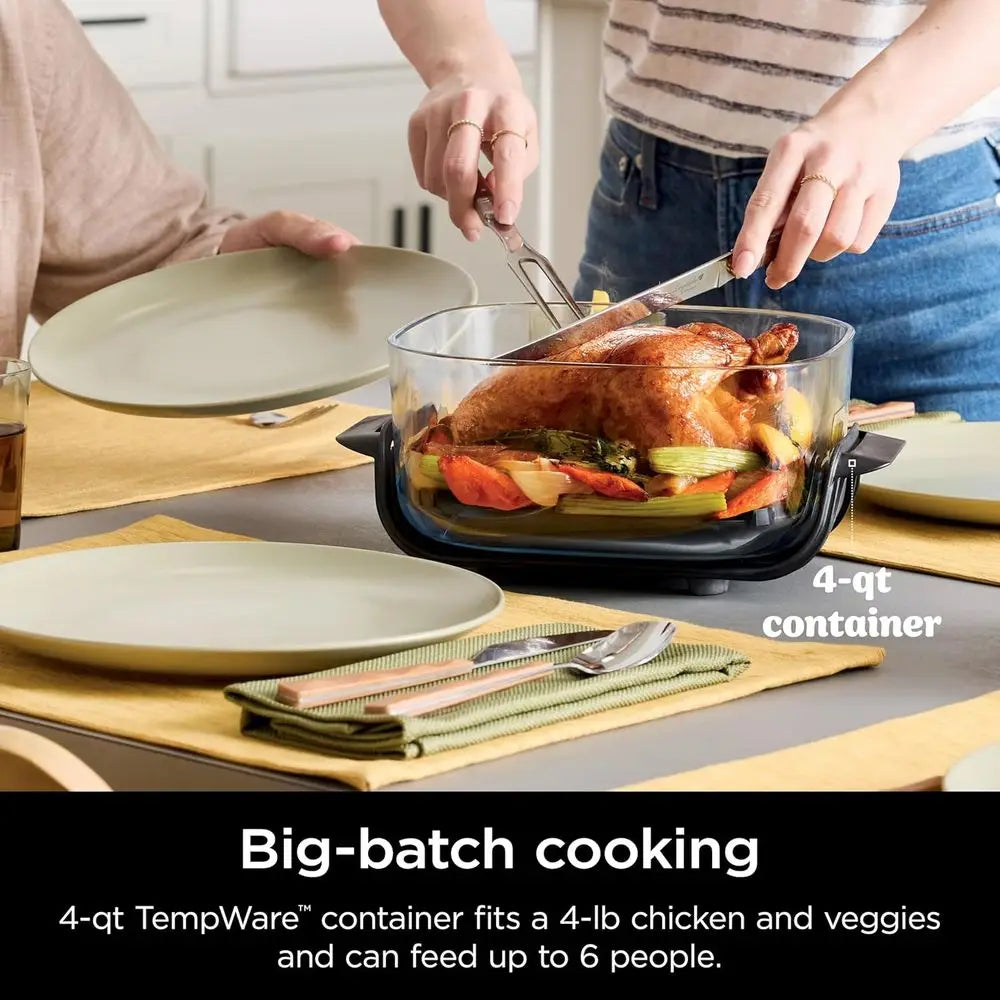 Ninja Crispi Air Fryer, Microwave, Freezer & Dishwasher Safe, Non Toxic Glass Portable Cooking System, 4 QT & 6 Cup Glass Contai