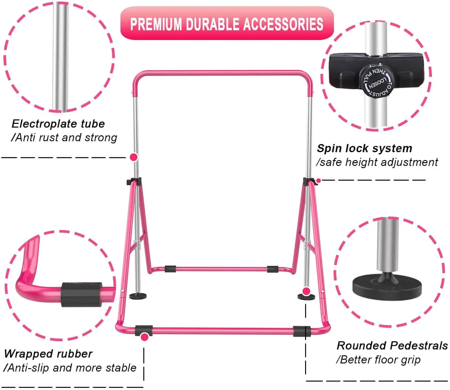 Adjustable Height Folding Gymnastic Bar for Kids, Expandable Horizontal Training Kip Bar for Home Use