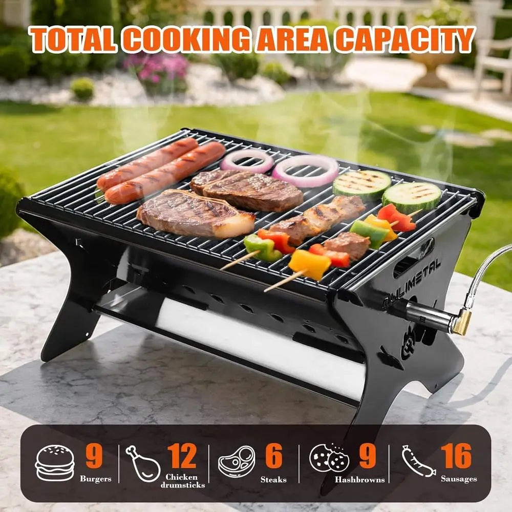 Portable Outdoor BBQ Grill - Durable Charcoal/Gas with Carry Bag for Camping, Picnics, and Backyard Cooking