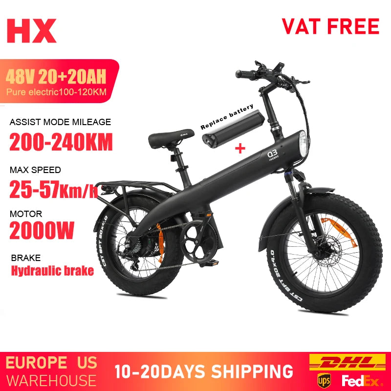 HX Q3 e bike 2000W 48V 20AH Adult electric bikes City Ebike 20Inch Tire Off-Road fat Mountain Electric bicycles E bicycle