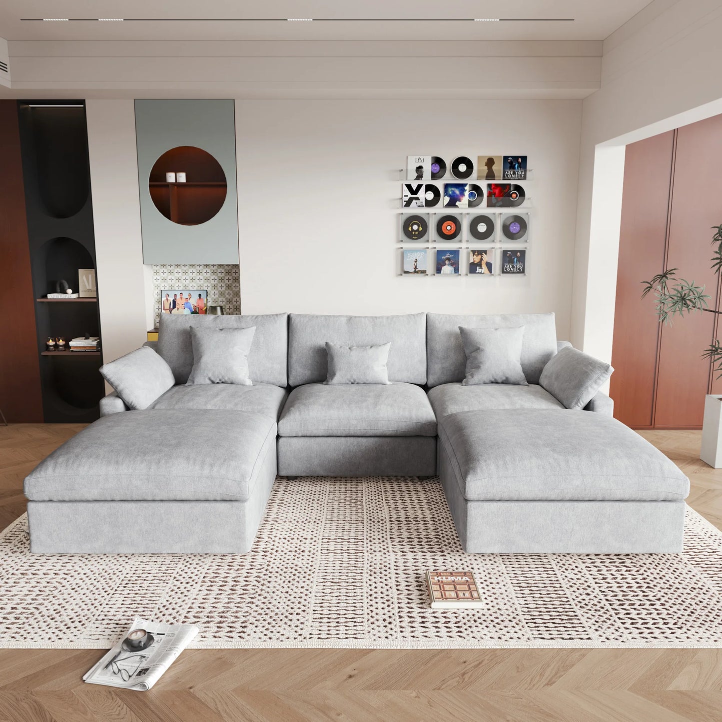 Comfy Cloud Couch 120'' Modern Sectional Sofa for Living Room Down Filled Couch with Ottoman U Shaped 5 Seater Convertible Sofa