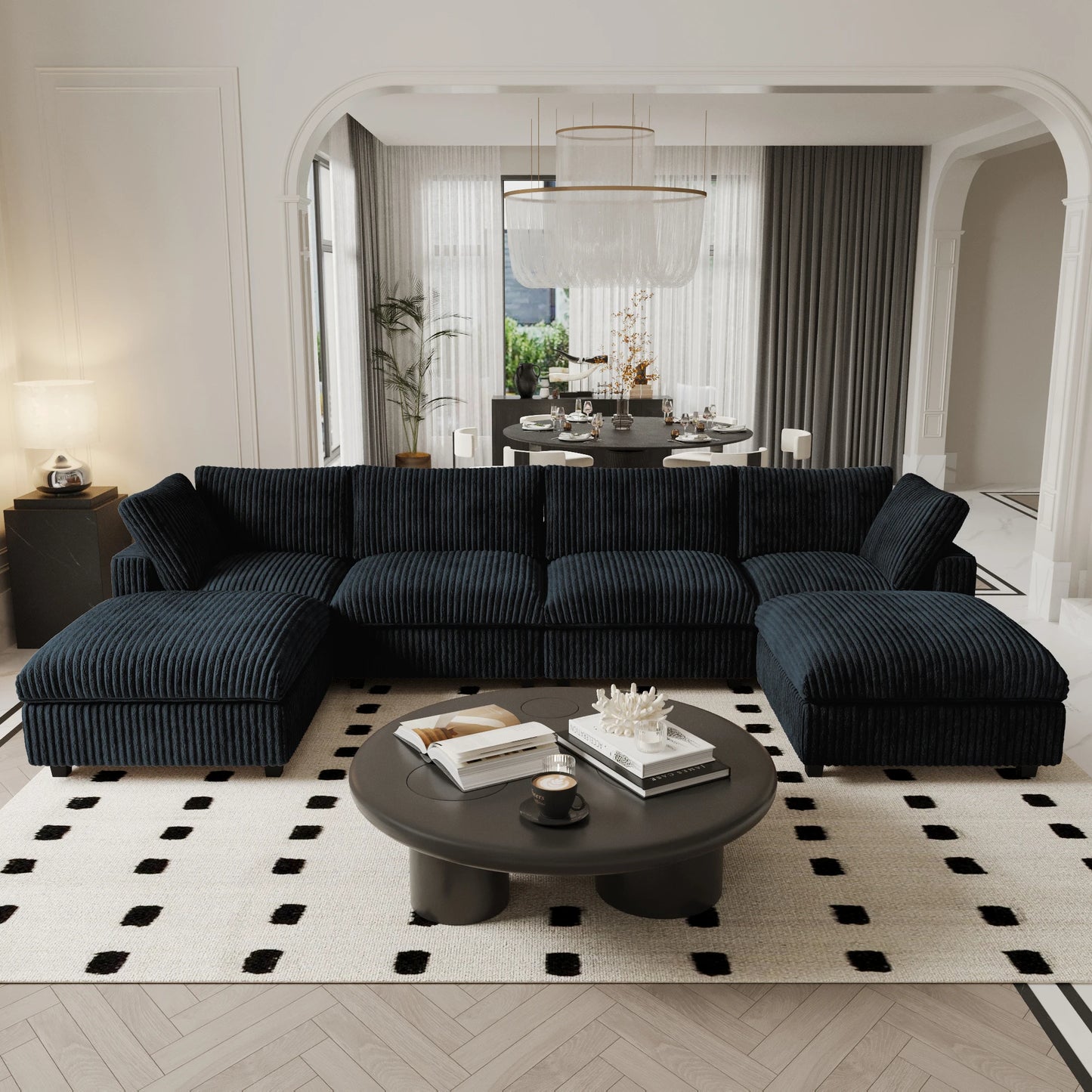 Modular Sectional Sofa Convertible 6 Seat U Shaped Couch with Ottoman Deep Seat Cloud Couch Comfy Plush Sofas for Living Room