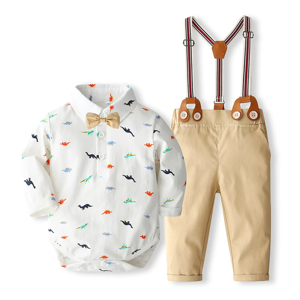 Formal Gentleman Clothng Set for Baby Infant Solid Romper Suit Boy First Birthday Costume 0-24 Month Toddler Cotton Kids Outfit