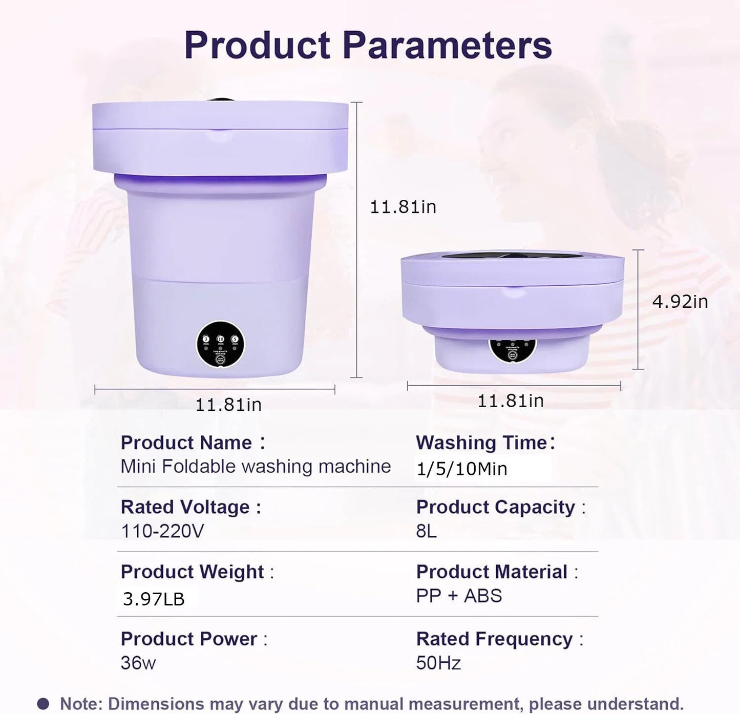 8L Portable Washing Machine Mini Foldable Washer Spin Dryer Washer for Cloth Travel Home Underwear Sock Mini Washer Laundry Tool