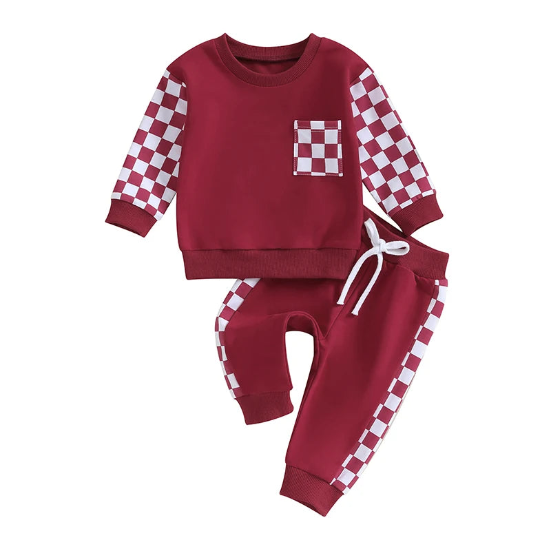 2023-08-17 Lioraitiin Baby Girl Clothes Outfits Long Sleeve Sweatsuit Checkboard Sweatshirt and Pants Toddler Infant Clothing
