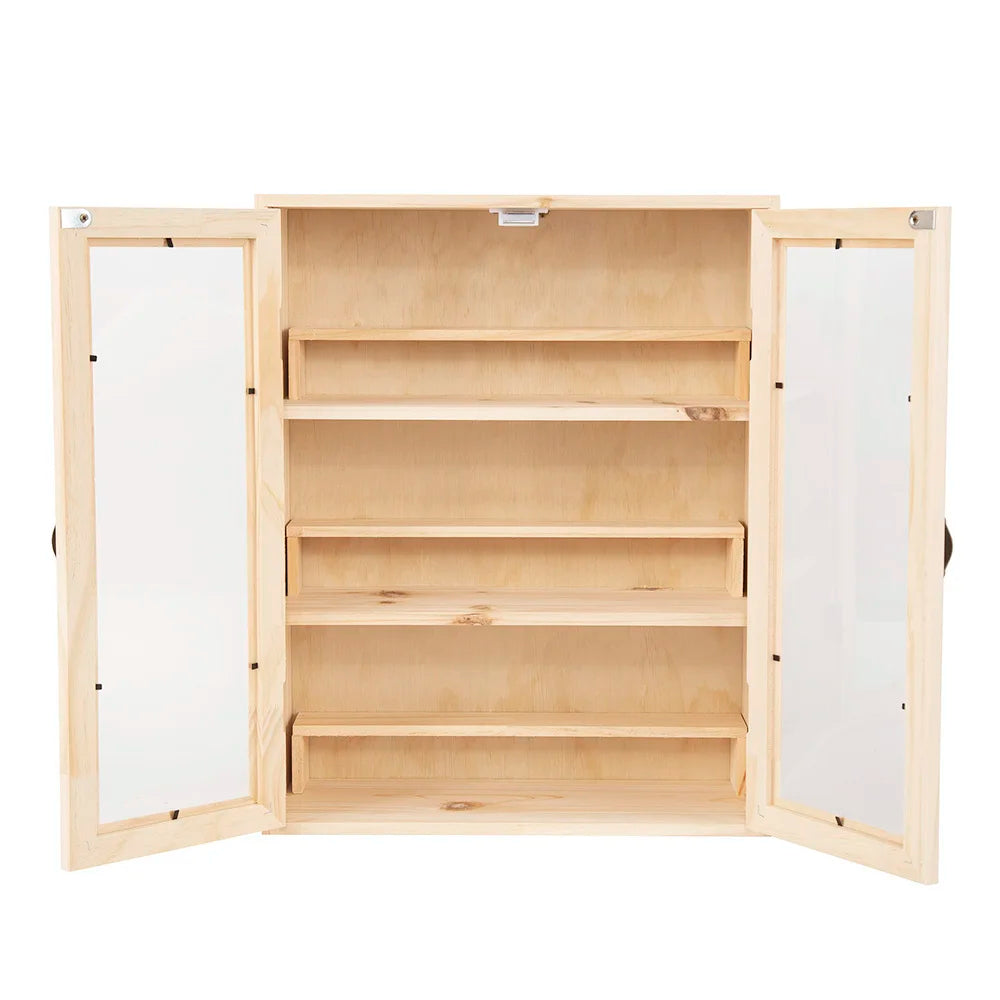 6 Layers Blind Box Display Rack Solid Wood Storage Cabinet with 3 Steps Dustproof Standing Double Door Display Cabinet