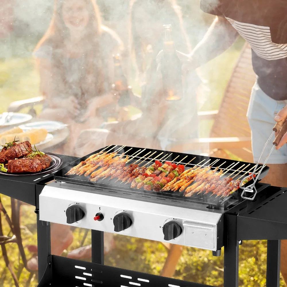 3-Burner Outdoor Flat Top Gas Griddle Cooking Station Grill Propane BBQ Grill