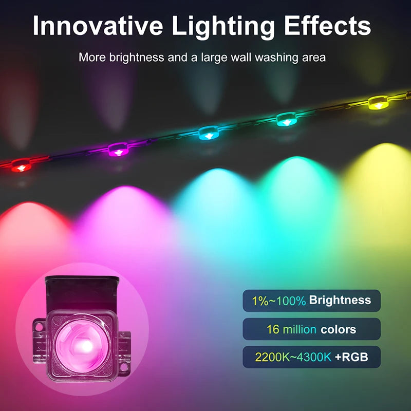 50ft black eave light Permanent Outdoor Lights with 72 RGBCW LED Smart Eave Lights 90lm Black IP67 Waterproof 100 Scenes Modes