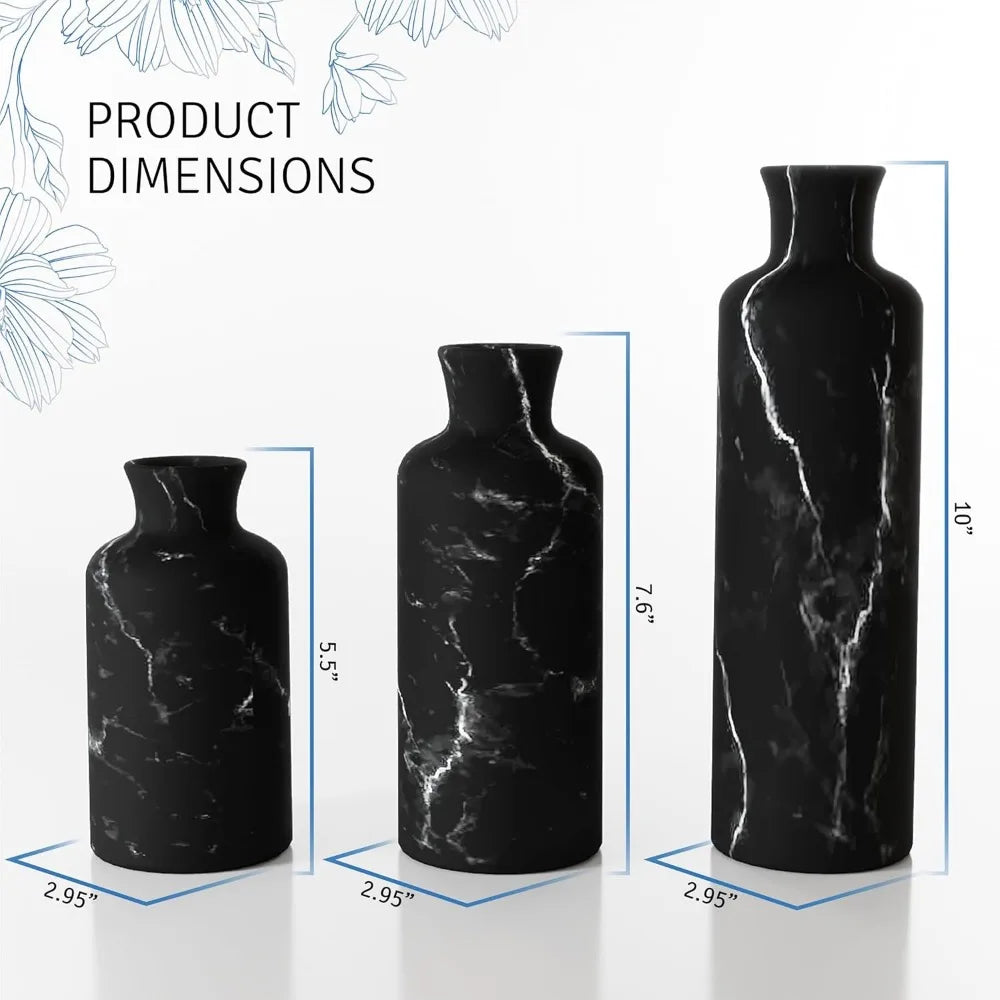 Black Marble Look Vase Set - Vases Home Decor, Premium Quality for Holding Pampas Grass, Dried/Fresh Flowers, Vases for Decor -