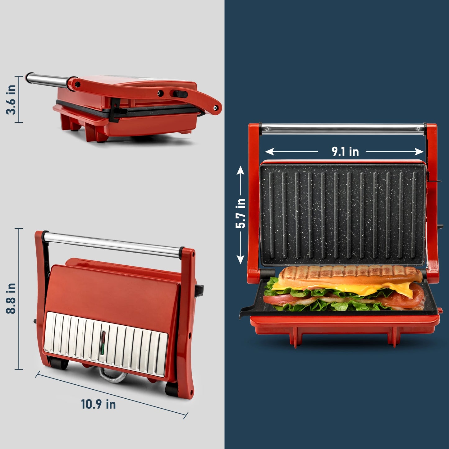 1000W Electric Sandwich Maker Panini Press Grill 180° Open Non-Stick Plates Easy Clean Breakfast Machine 120V US Plug