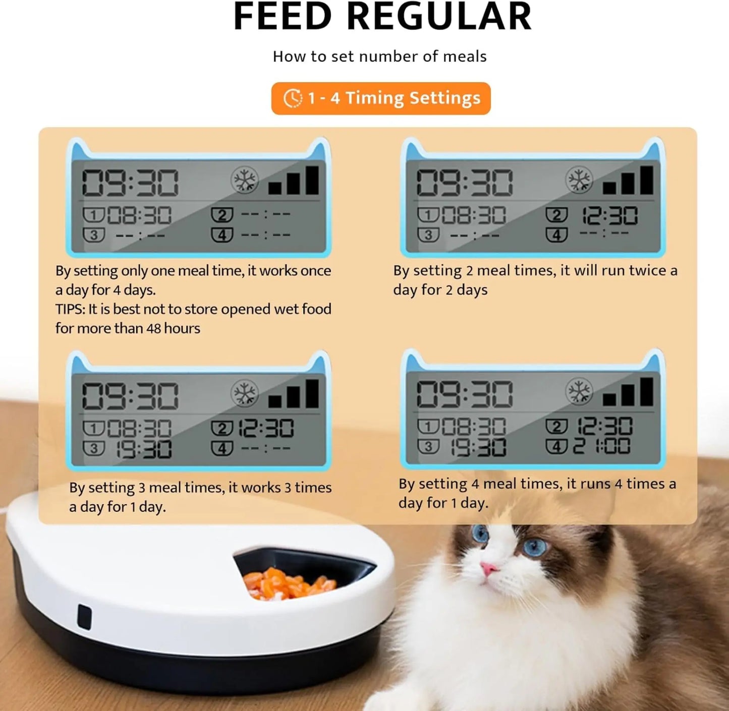 UBPET Automatic Cat Feeder Wet Food with Cooling, Semiconductor Refrigeration, with Timer, 5 Food Compartments for 330g Pet Food