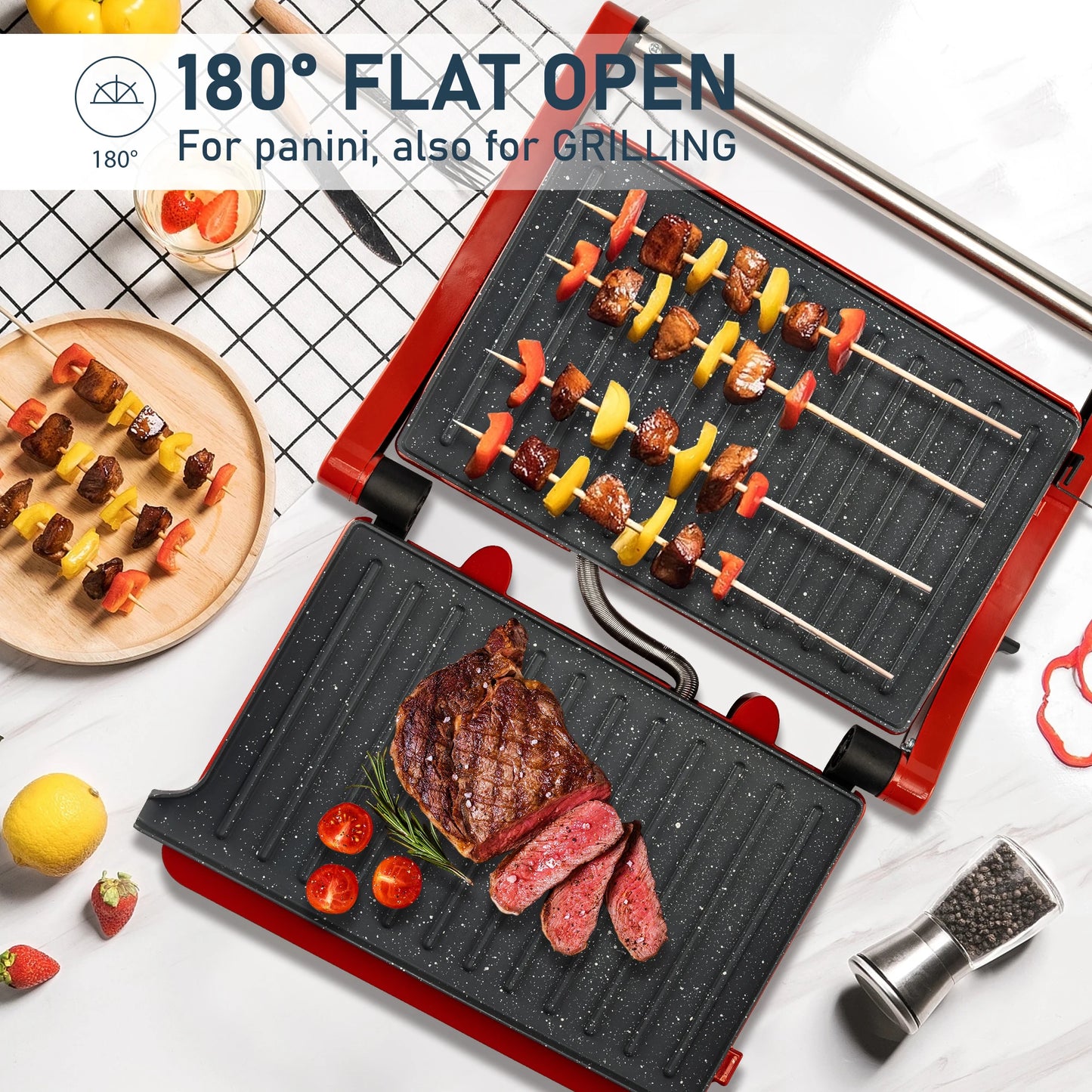 1000W Electric Sandwich Maker Panini Press Grill 180° Open Non-Stick Plates Easy Clean Breakfast Machine 120V US Plug