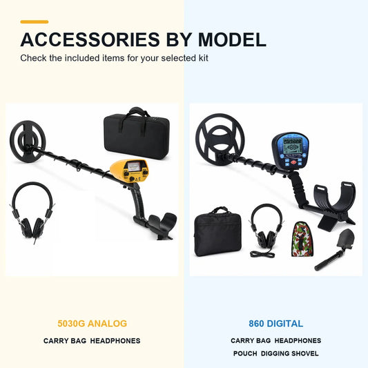 Metal Detector Kit for Adults Waterproof Search Coil Adjustable Stem Gold Coin Jewelry Treasure Finder with Headphones Carry Bag Analog Meter or Digital LCD for Beach Park Field Camping Outdoor Use