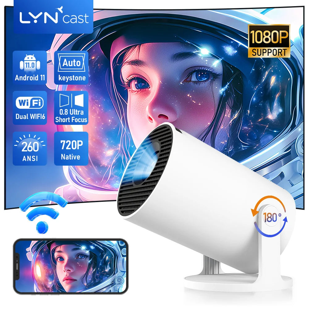 LynCast Projector X1BQ 4K Android 11 8000 Lumens Dual WiFi 6 BT5.4 Outdoor Theater 1080P 1280*720P 290ANSI Home Cinema Portable