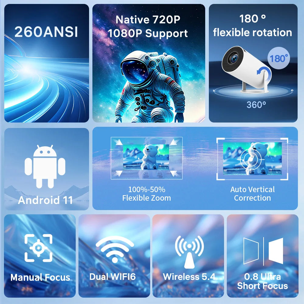 LynCast Projector X1BQ 4K Android 11 8000 Lumens Dual WiFi 6 BT5.4 Outdoor Theater 1080P 1280*720P 290ANSI Home Cinema Portable