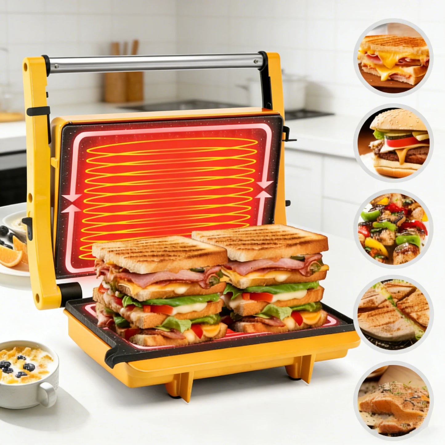 1000W Electric Sandwich Maker Panini Press Grill 180° Open Non-Stick Plates Easy Clean Breakfast Machine 120V US Plug