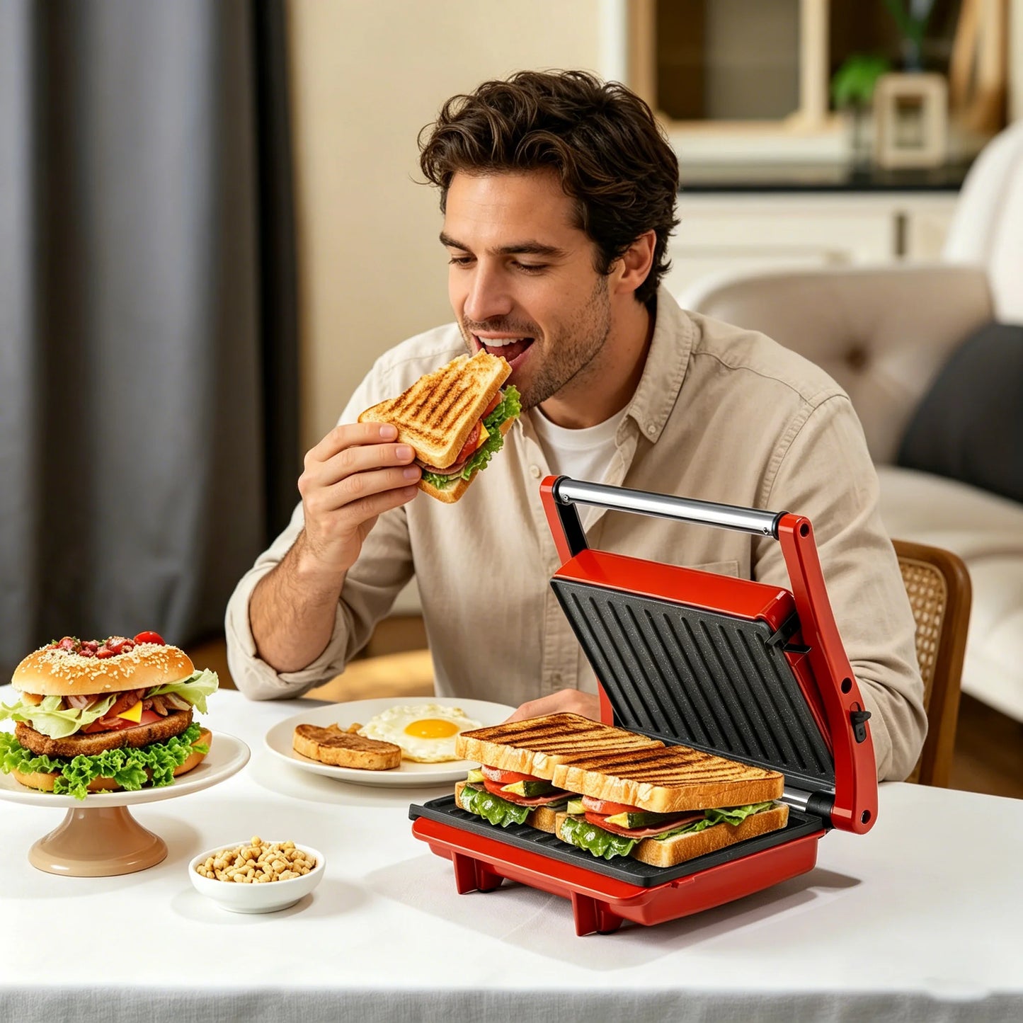 1000W Electric Sandwich Maker Panini Press Grill 180° Open Non-Stick Plates Easy Clean Breakfast Machine 120V US Plug