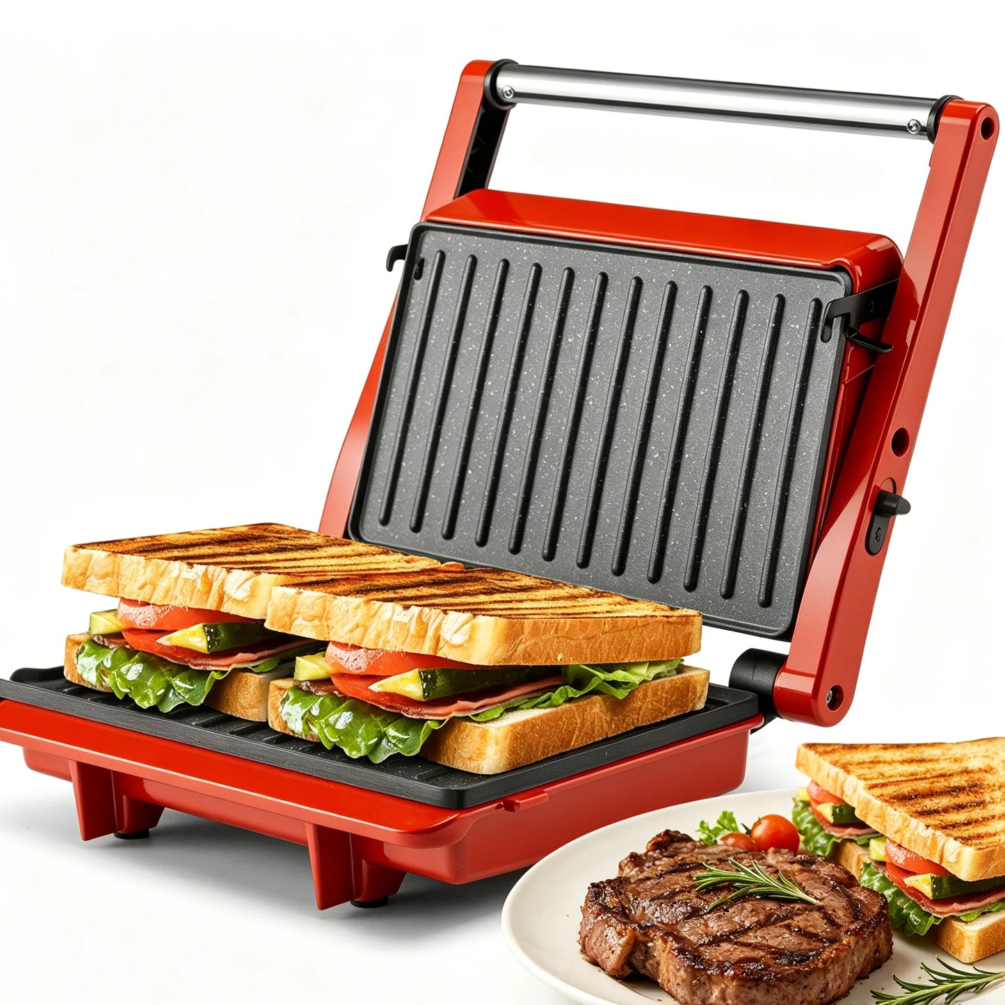 1000W Electric Sandwich Maker Panini Press Grill 180° Open Non-Stick Plates Easy Clean Breakfast Machine 120V US Plug