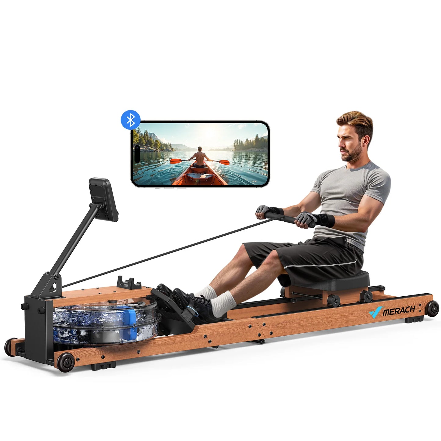 MERACH Water Rowing Machines for Home, Foldable Row Machine with 400LBS Weight Capacity, Dedicated Monitor and Comfortable Seat