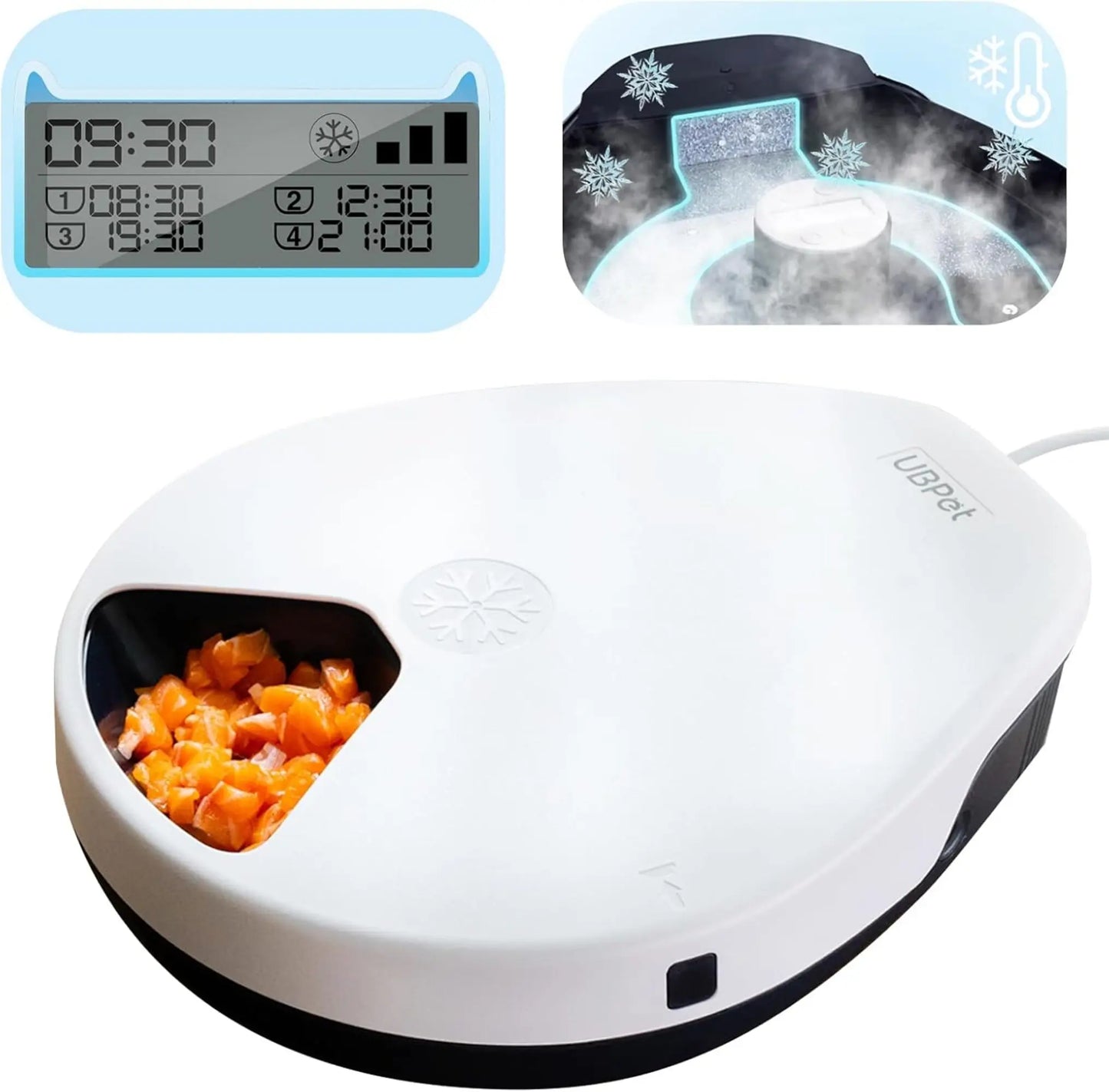 UBPET Automatic Cat Feeder Wet Food with Cooling, Semiconductor Refrigeration, with Timer, 5 Food Compartments for 330g Pet Food