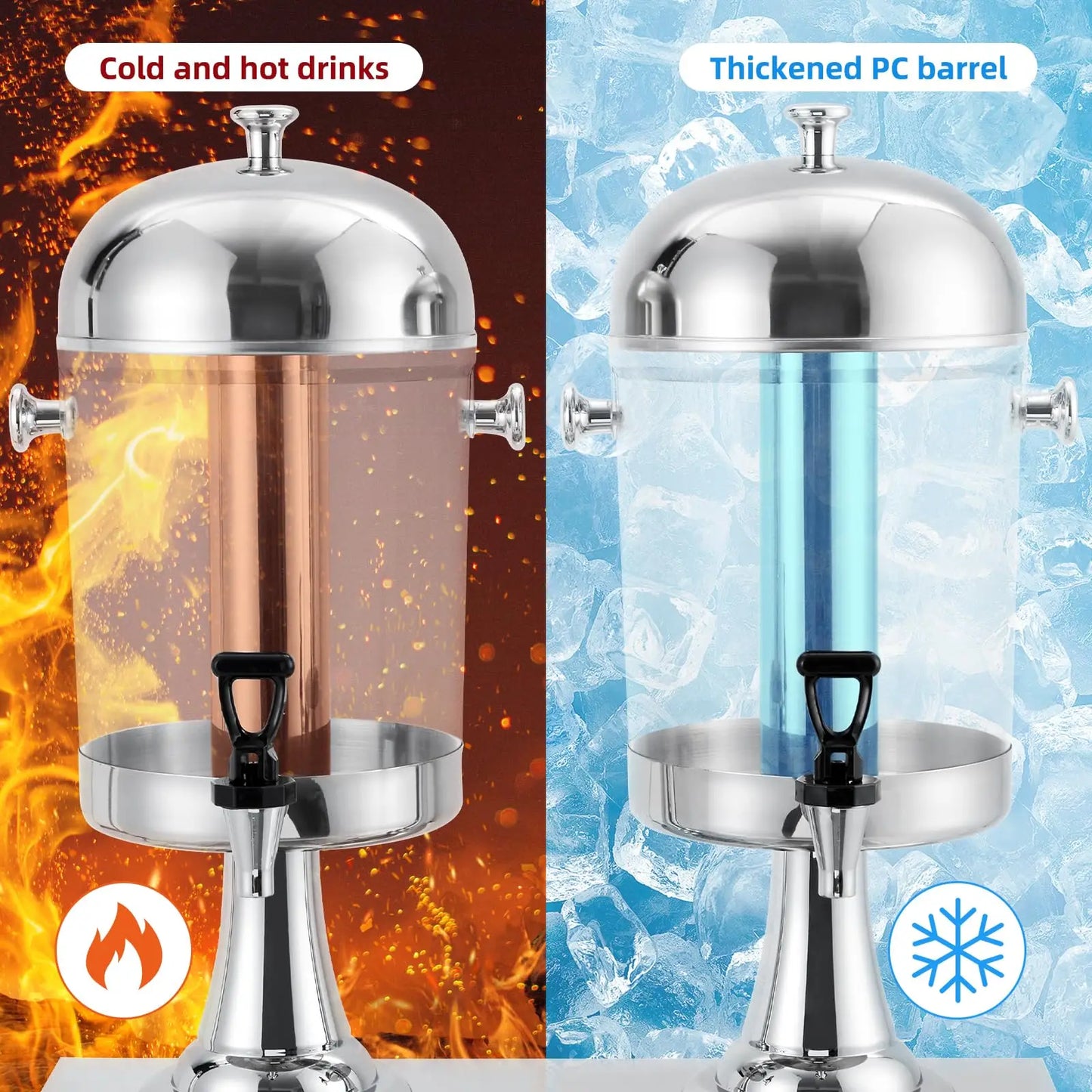 Beverage Dispenser with Ice Core, Stainless Steel Cold Drink Dispenser with Stand, Spigot & Drip Tray for Lemonade, Iced Tea