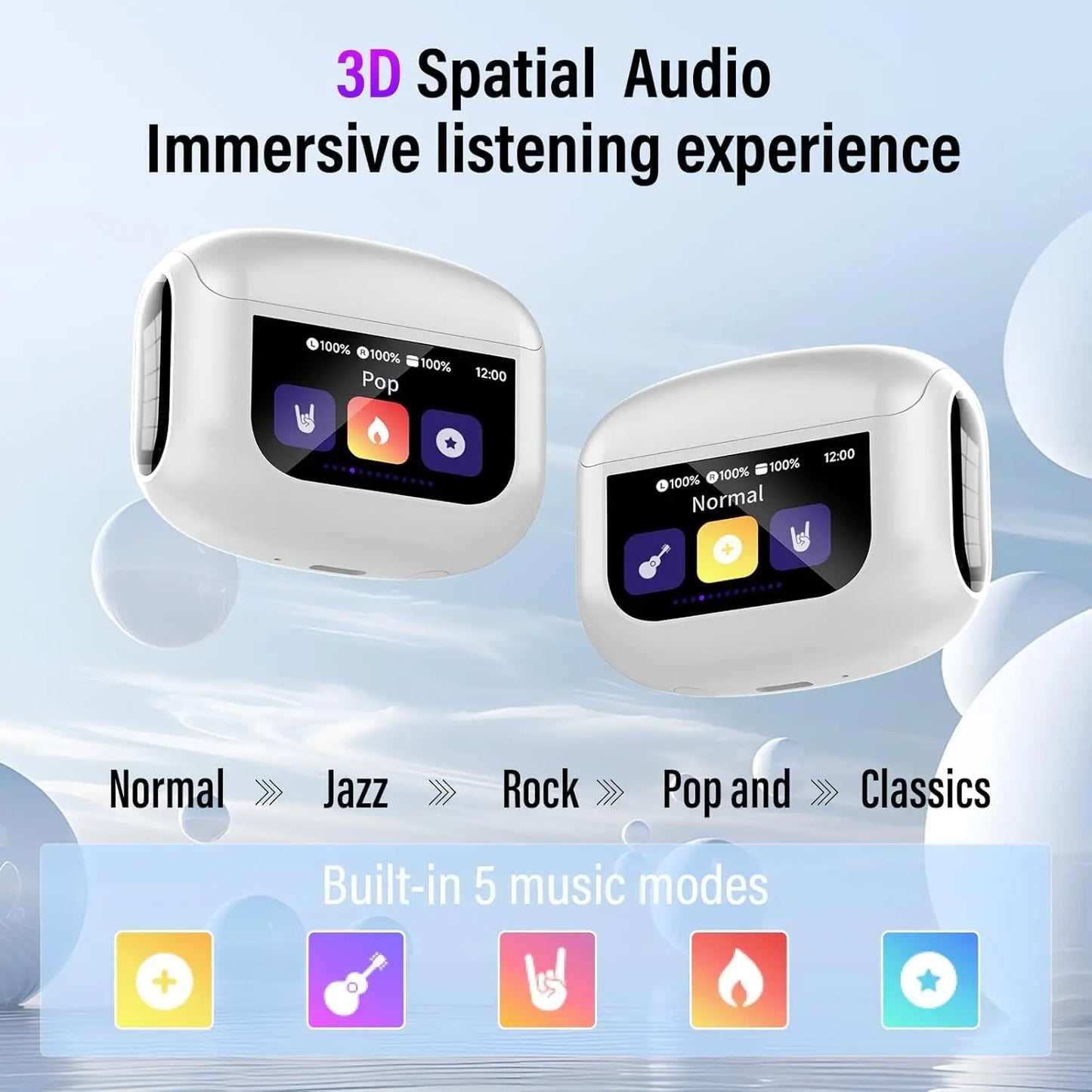 【2026 NEW】Touch Screen Earbuds 45dB ANC ENC Bluetooth 5.4 48H Battery 14.2mm Driver 5 EQ Modes IPX7 Waterproof Transparency Mode Wireless Earphones with Smart Display Case.