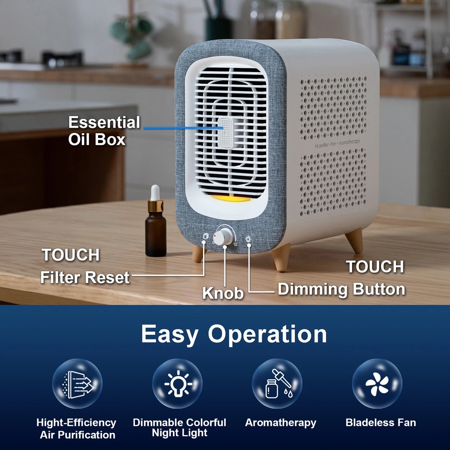 Jafanda Air Purifier for Home Bedroom 780sq ft, HEPA &Activated Carbon, Air Cleaner with Fragrance Sponge & Nightlight for Smoke