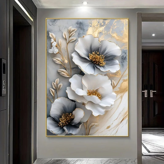 1 modern luxury floral canvas mural, framed 3D floral painting, suitable for bedroom and living room decoration