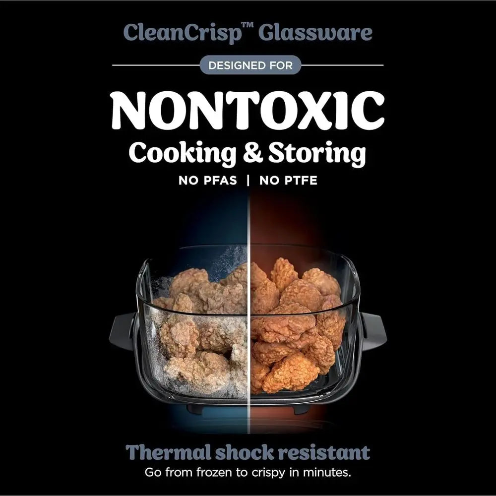 Ninja Crispi Air Fryer, Microwave, Freezer & Dishwasher Safe, Non Toxic Glass Portable Cooking System, 4 QT & 6 Cup Glass Contai