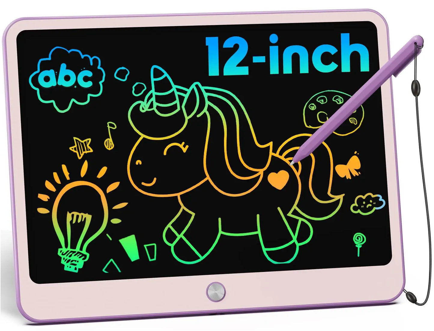 LCD Writing Tablet, 12 Inch Colorful Toddler Doodle Board, Erasable Drawing Pads with Lanyard, Educational Toy for Kids