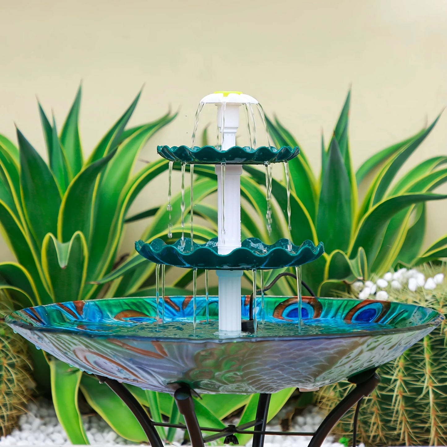6.5W Solar Pump Bird Bath Fountain, Dark Green 3-Layer Flowing Fountain, Detachable Solar Fountain, Suitable For Bird Bath, Gard