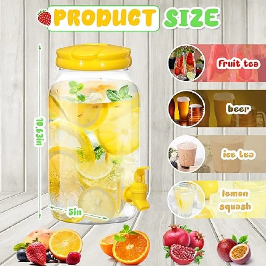 4 Pcs 1 Gallon Plastic Drink Dispenser for Parties Clear Plastic Beverage Dispenser Water jar with Spigot and Carrying Lid for