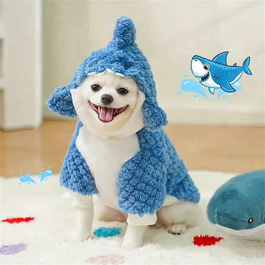 1 PCS Cozy Shark Plush Pet Hoodie - Thick, Warm Fleece Dog & Cat Sweater for Small to Large Breeds - Perfect for Fall/Winter