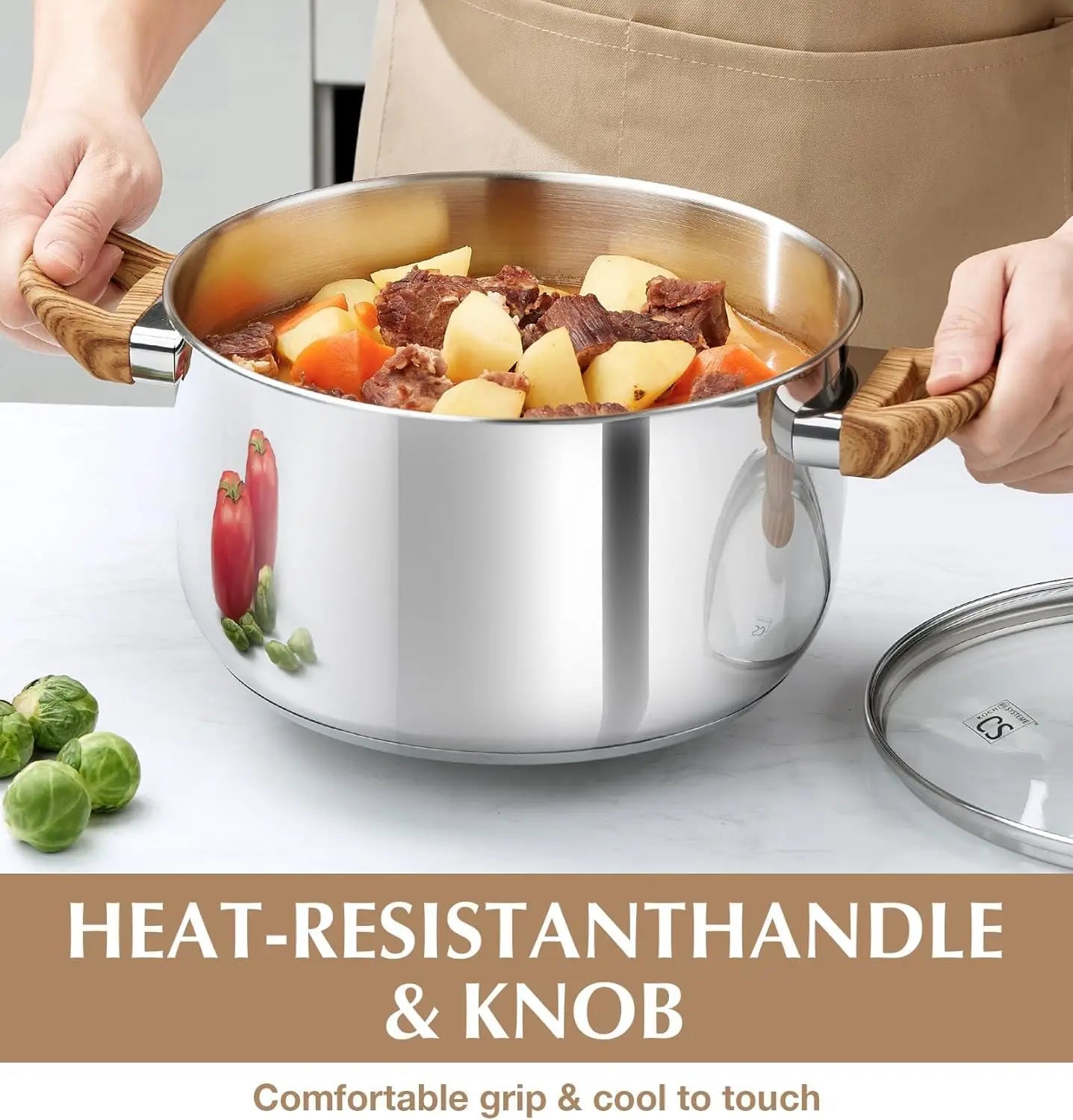 Stainless Steel Coowkare Set 10PCS, Professional 18/10 Stainless Steel Pots and Pans Set with Cool-Touch Handles