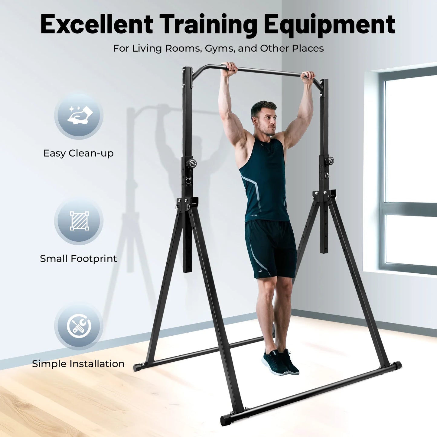 Triangular Pull Up Station Black Adjustable Height Carbon Steel Pull Up Horizontal Bar for Home Gym Strength Training Equipment