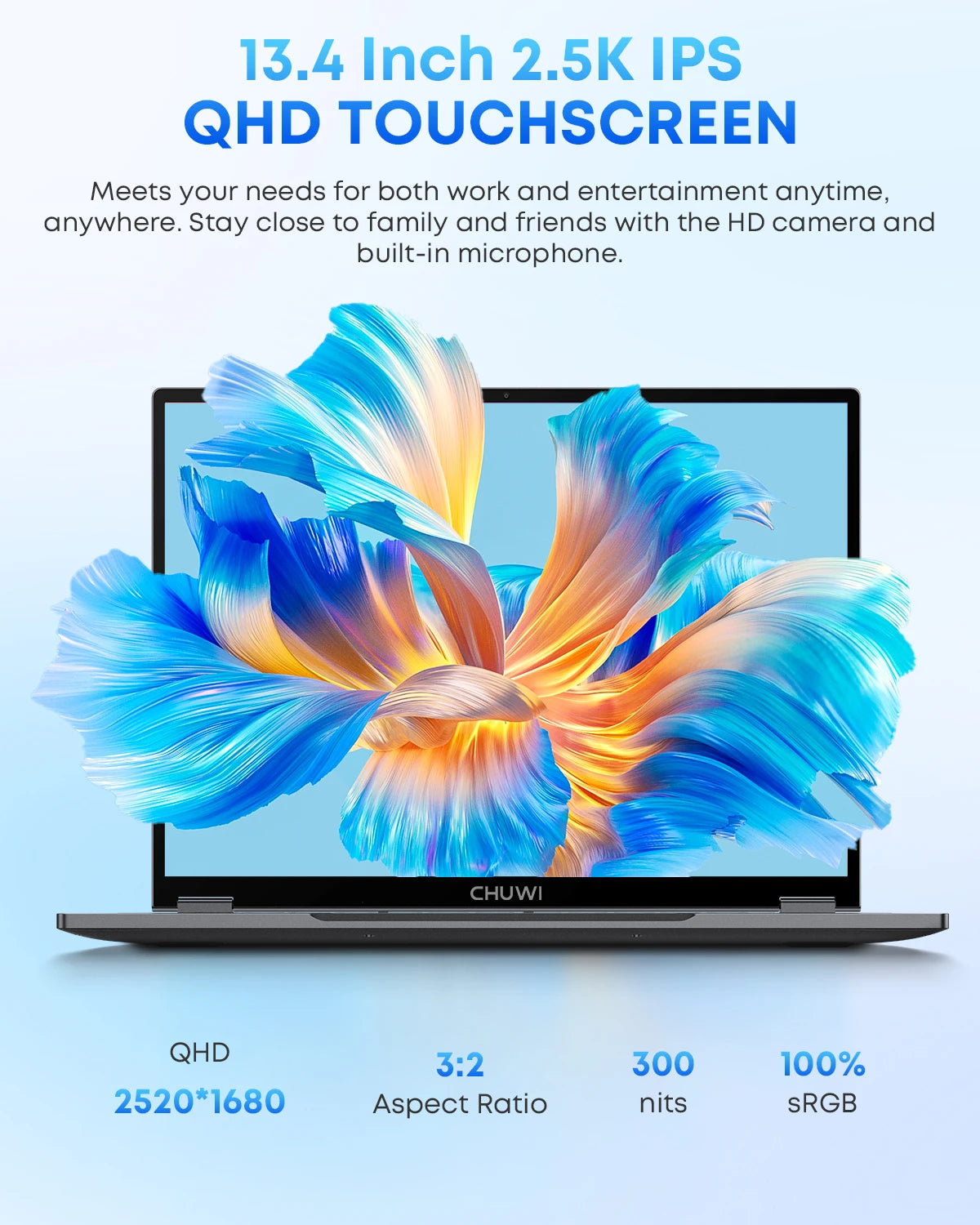 CHUWI FreeBook 2-in-1 Laptop 13.5'' Intel N150(UP to 3.6GHz) 16GB LPDDR5 RAM 512GB SSD FHD 2520x1680 WiFi 6 BT5.2 Windows 11