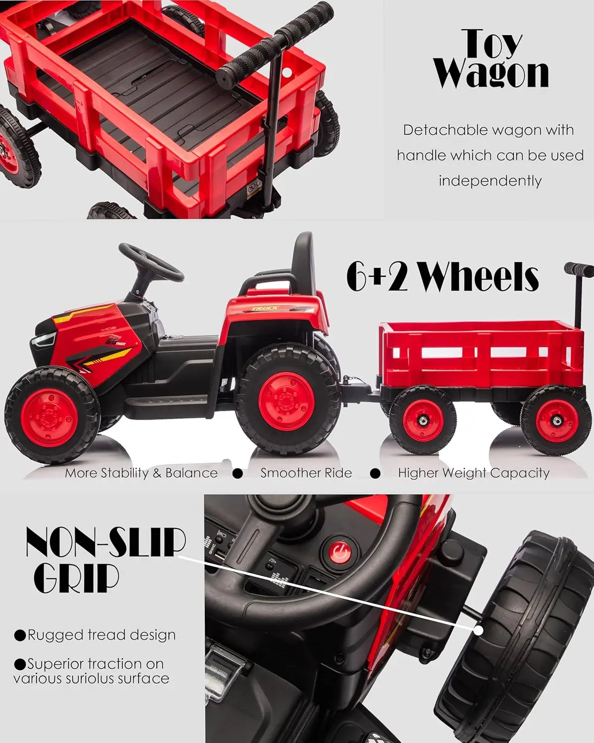 Toddlers Ride on Tractor with Detachable Garden Cart, 12V Electric Kids’ Vehicle Toys with Trailer, Up to 2.5 Mph Remote Control