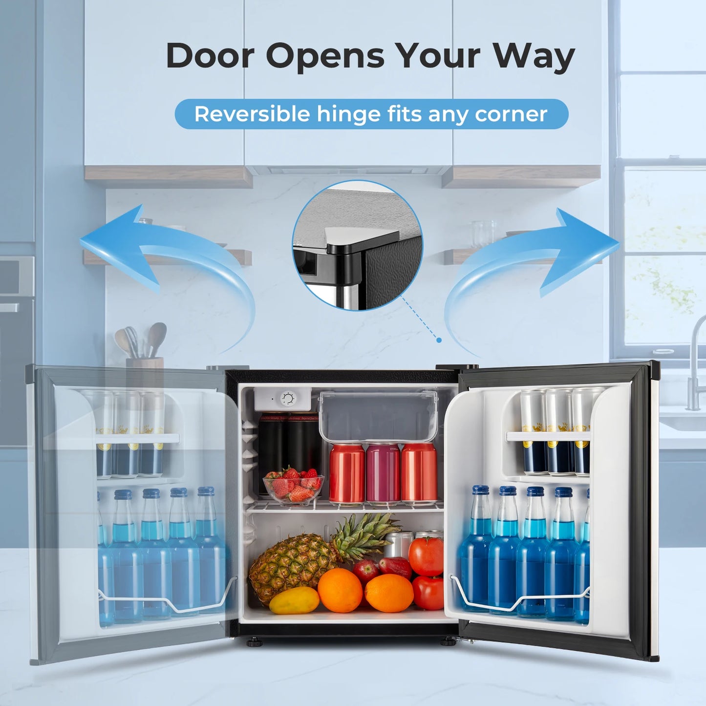 Mini Fridge 1.6 Cu.ft, Compact Small Drinks Refrigerator, Energy Saving, Adjustable Thermostat Dorm, Apartment, Bedroom, Black