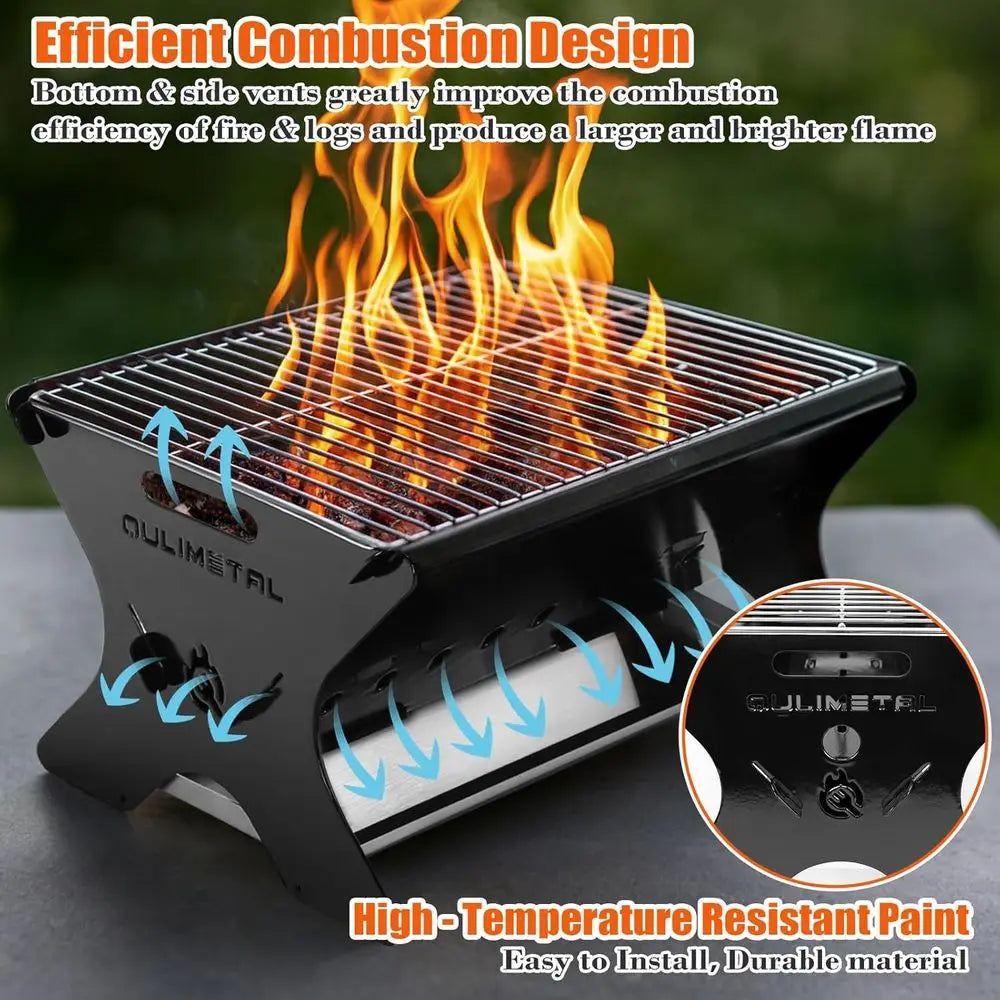 Portable Outdoor BBQ Grill - Durable Charcoal/Gas with Carry Bag for Camping, Picnics, and Backyard Cooking