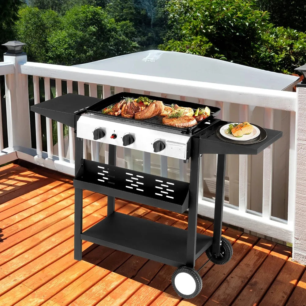 3-Burner Outdoor Flat Top Gas Griddle Cooking Station Grill Propane BBQ Grill